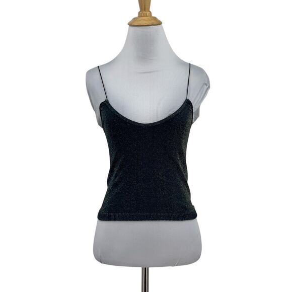 Free People Top Womens M Medium Deep Teal Gold Brami Tank Metallic Sparkles Cami - Picture 1 of 13